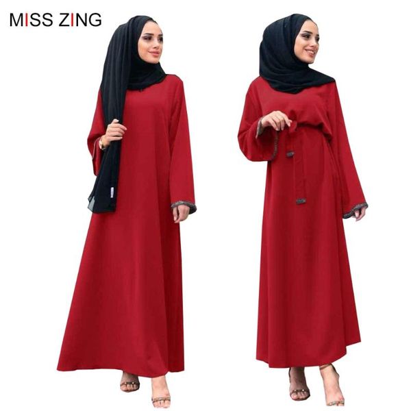 

ethnic clothing miss zing muslim abaya elegant sashes dress mesh cardigan tunic kimono long robes jubah middle east ramadan arab islamic pra, Red