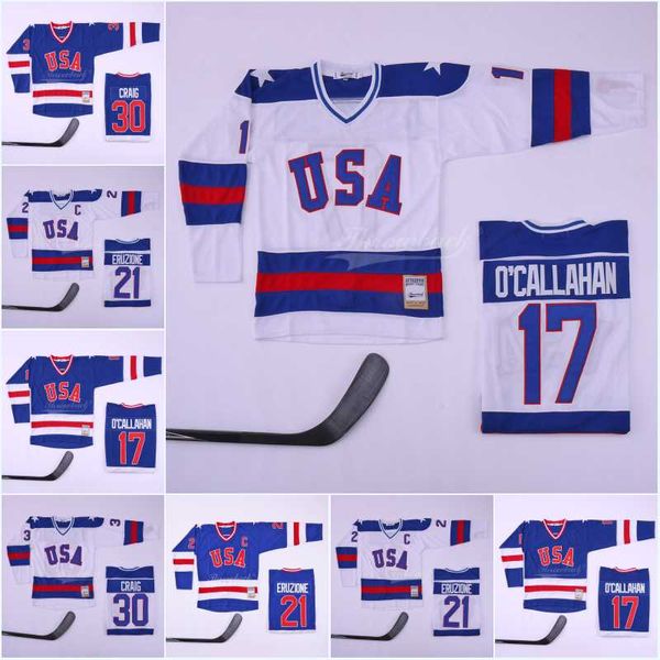 

Men's 17 Jack O'Callahan 21 Mike Eruzione 30 Jim Craig 1980 USA Hockey Jerseys 1980 miracle on ice Olympic Stitched Logos