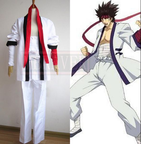 

на заказ аниме rurouni kenshin sanosuke sagara мода равномерное косплей костюм, Black;red