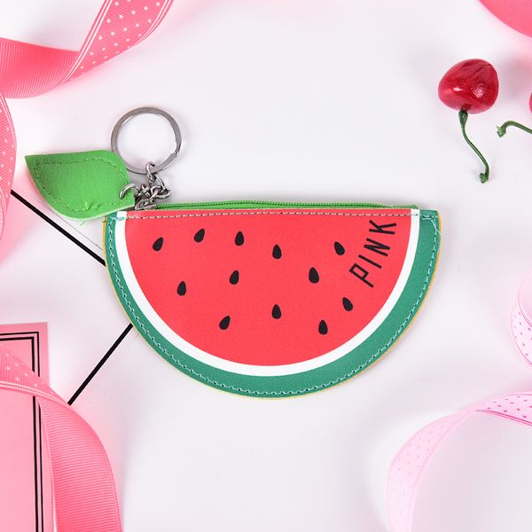 

1pcs pu zipper coin purse for kids fruit pouch girls card key bag, White