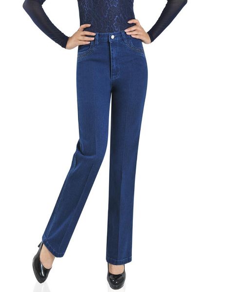 

2018 new spring autumn women jeans high waist stretch denim pants plus size straight trousers s691, Blue