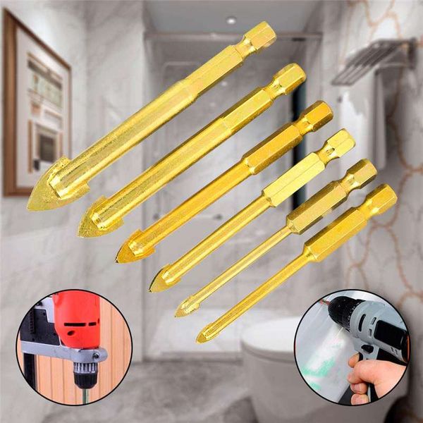 

5/6/7pcs 1/4'' hex shank tungsten carbide tct glass drill bits set titanium coated power tools accessories wall/glass hole dril