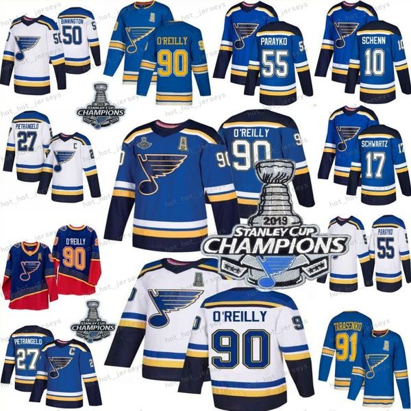 

2019 stanley cup champions jersey st. louis blues 90 ryan o'reilly 50 binnington schwartz parayko schenn 91 vladimir tarasenko hockey j, Black;red