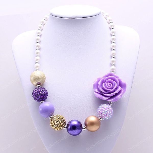 

fashion flower kid chunky necklace gold+purple toddlers girls bubblegum bead chunky necklace children jewelry, Red;brown