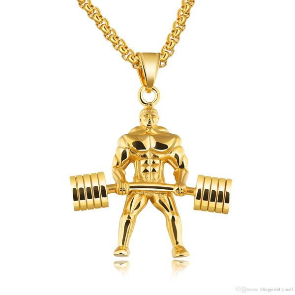 

punk dumbbells weightlifting pendant necklaces for men 3 colors stainless steel box chain male hercules championship gx1218, Silver