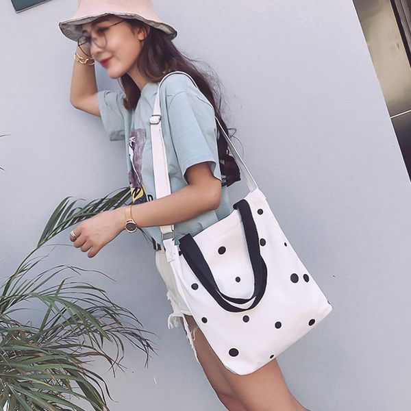 

black or white polka dot women bag pattern simple style shoulder bag fashion popular canvas material shoulder