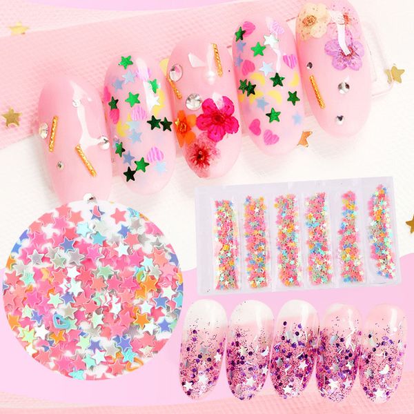 

1set holographic nail decorations heart/flower/butterfly/stars symphony mixed sequins flake for manicure 3d nail art paillette#3, Silver;gold