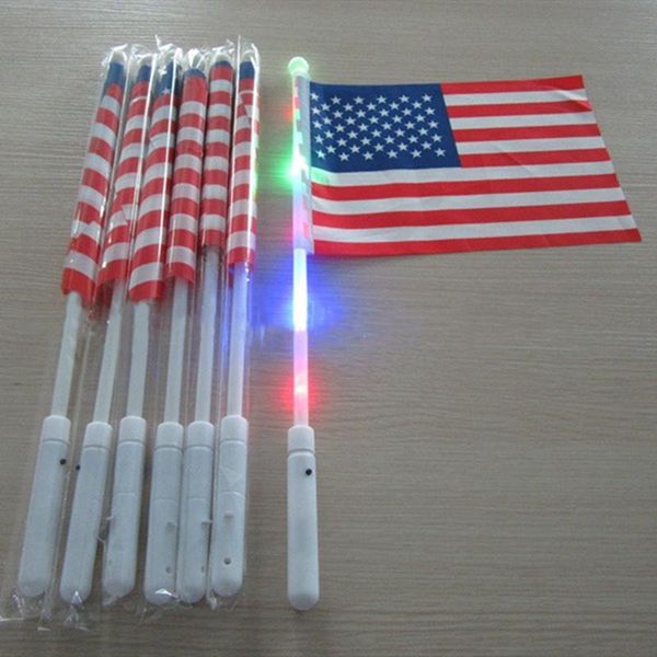 American LED Flag Hand Flag 30 * 20cm USA Independence Day Banner Flags 4th of July Luminous Flag Party Supplies