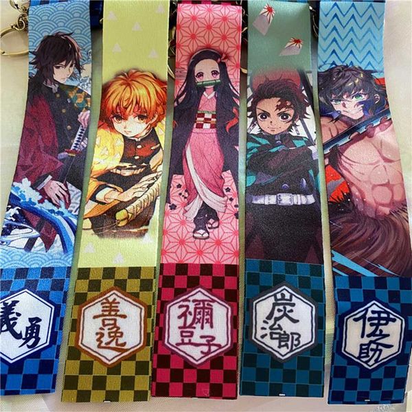 

japanese anime demon slayer pendant streamer keychain ring ribbon schoolbag anime jewelry backpack pendants classic unisex, Silver