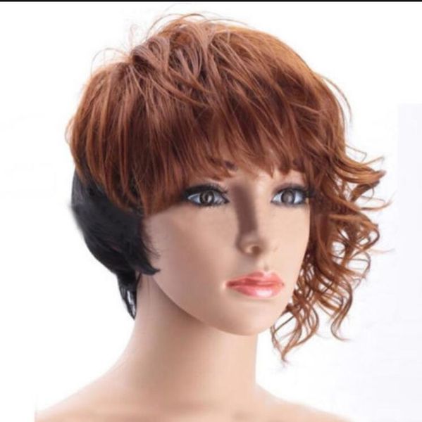 Wig Hot Sell Sexy Short Wavy Hair Full Wig Black Mix Brown