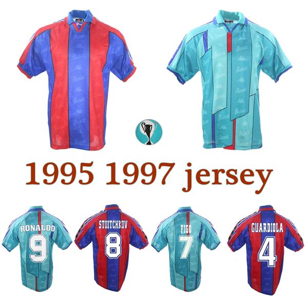 

1995 1997 guardiola 4 figo 7 stoichkov 8 ronaldo 9 giovanni 10 luis enrique 21 de la pena 23 retro jersey 96 97 classsic shirts, Black;yellow