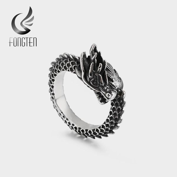 

fongten dainty retro vintage ring men stainless steel black fashion jewelry, Golden;silver