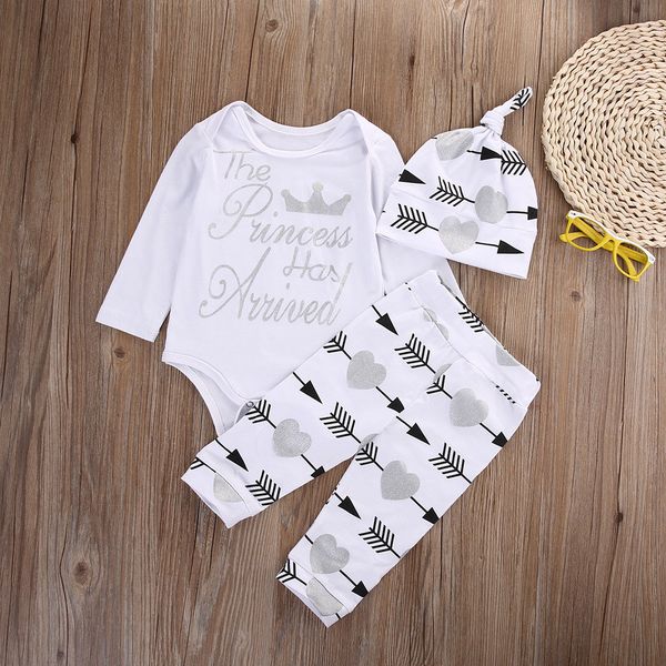 

Newborn Baby Girls The Princess Tops Romper+Pants Hats Outfits