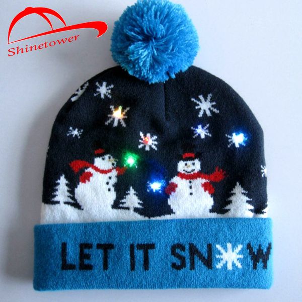 

shinetower] led light winter hat for women girl 's hat knitted beanies cap new thick female cap christmas hats