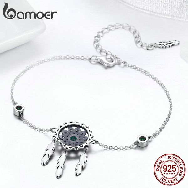 Atacado- corrente de prata na moda Dream Catcher Fazer a ligação Pulseiras para o aniversário Aniversário Jóias Mulheres Verde CZ prata Vintage presente