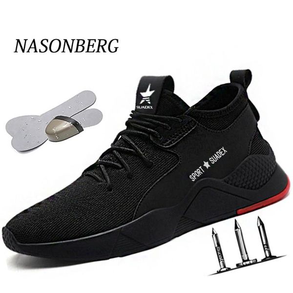 

dropshipping work shoes breathable comfortable men boot non-slip steel toe cap safety shoes european standard anti-static, Black