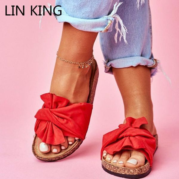 

lin king plus size summer slippers women shoes woman slip on bowtie slides flip flops non slip ladies beach slippers for female, Black