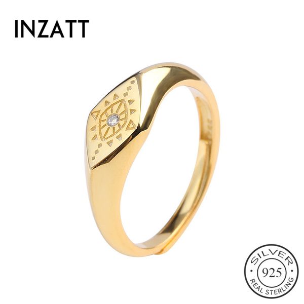 

inzatt real 925 sterling silver trendy opening ring for charming women party fine jewelry geometric zircon rhombus accessories, Golden;silver