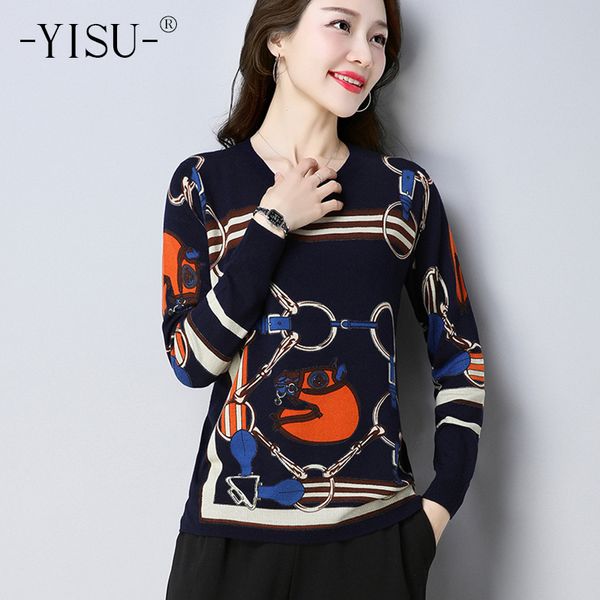 

yisu spring autumn sweater women loose pullover knitted sweater fashion print long sleeve o-neck pullover jumper female, White;black