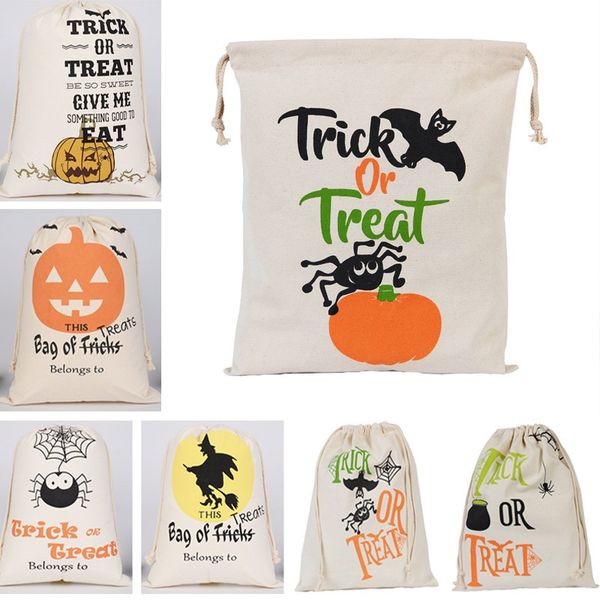 

halloween pumpkin bags canvas drawstring christmas gift wrap bags tricks or treat printed festival party decor 9 designs fa2747