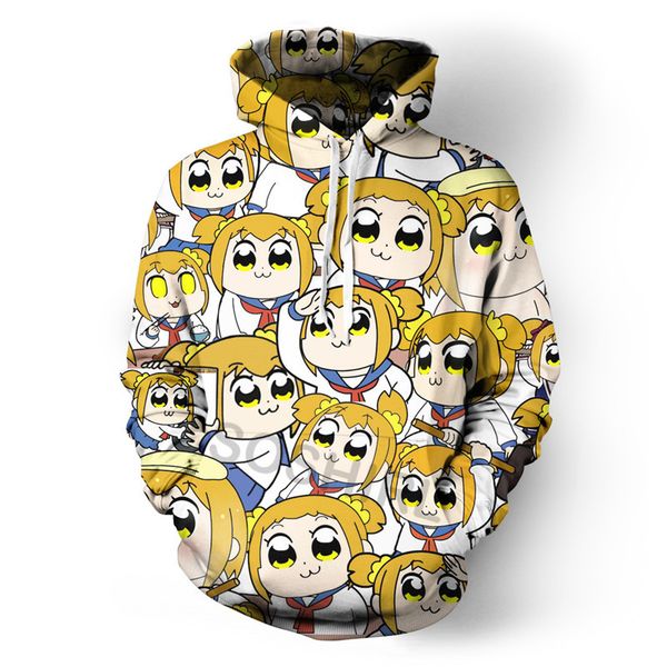 

soshirl kawaii comedy anime hoodies funny cute hooded sweatshirt popuko and pipimi pullovers winter hip hop streetwear, Black