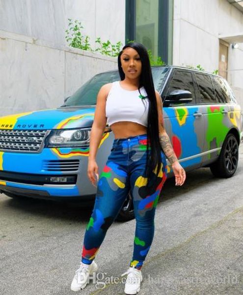 

мода лоскутное камуфляж женские брюки печати случайные горячие продажи дамы карандаш брюки тонкий удобный новые брюки, Blue