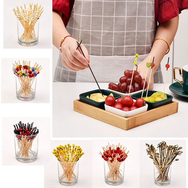 

100pc 12cm heart flower bamboo pick buffet cupcake fruit fork party dessert salad stick cocktail skewer for wedding decor l4