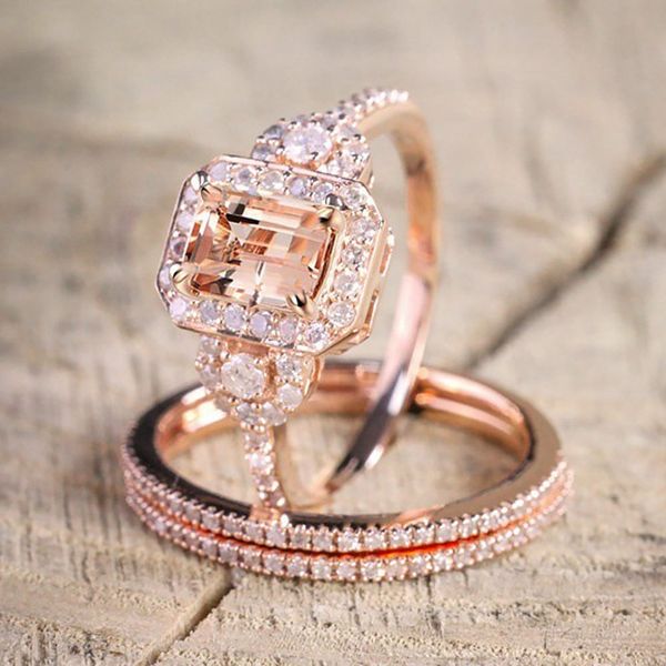 

3pcs/set zircon engagement rings for women rose gold color wedding rings female crystal jewelry quality, Slivery;golden