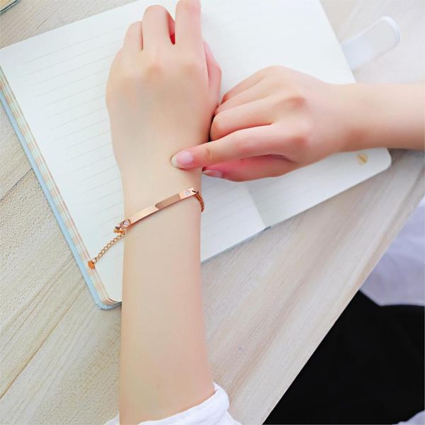 

brand trendy bracelet with heart stainless steel custome personalized id bracelet wire chain with stone jewelry women, Golden;silver