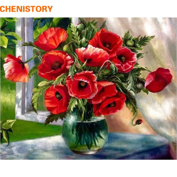 

chenistory frameless red flowers diy painting by numbers hand painted oil painting acrylic paint on canvas for home decor 40x50