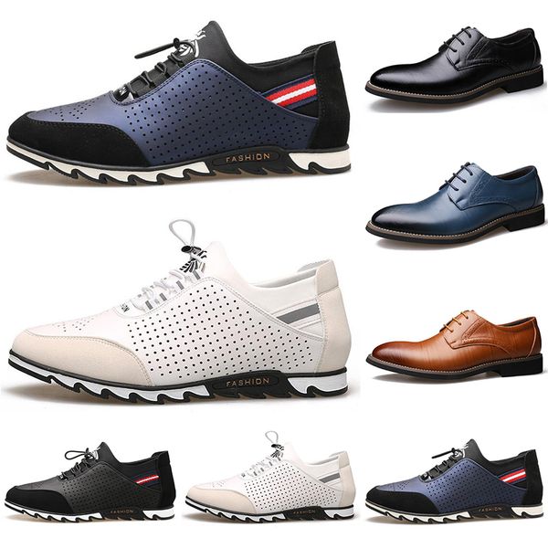 

2020 new designer men leather casual shoes black navy blue brown business fashion platform flat party mens trainers sneaker color17