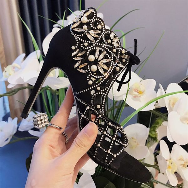 

2019 brand fashion luxury designer women shoes high heels bfashion luxury designer women sandals summer shoes real leather with box, Black