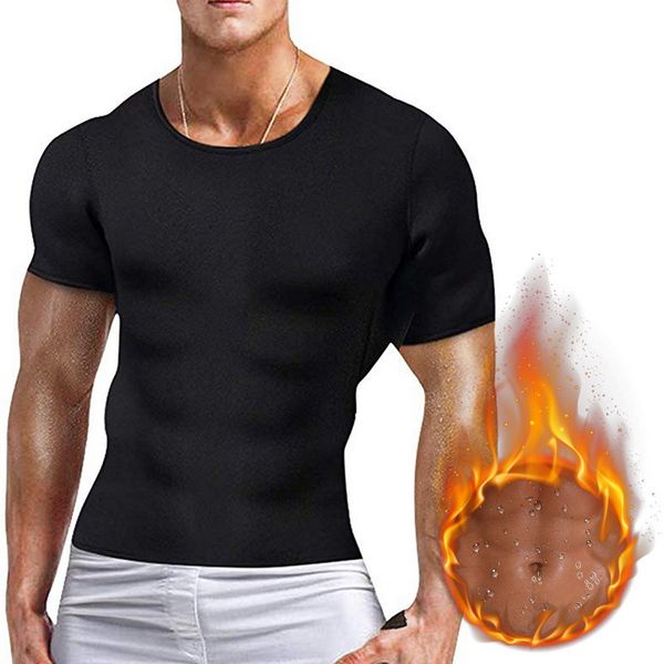 

mens sport slim slimming body building shaper underwear 2019 new fashion neoprene fitness sweat t-shirt waist fit, Black;brown