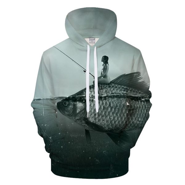 

even hat-shirt straddle beauty riding fish printing bring hat lovers sweater, Black