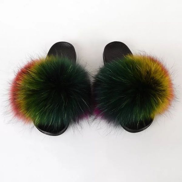 

kids real hair slippers 2020 casual plush furry real fur slippers boys slides summer shoes girls flip flops child sandals, Black;red
