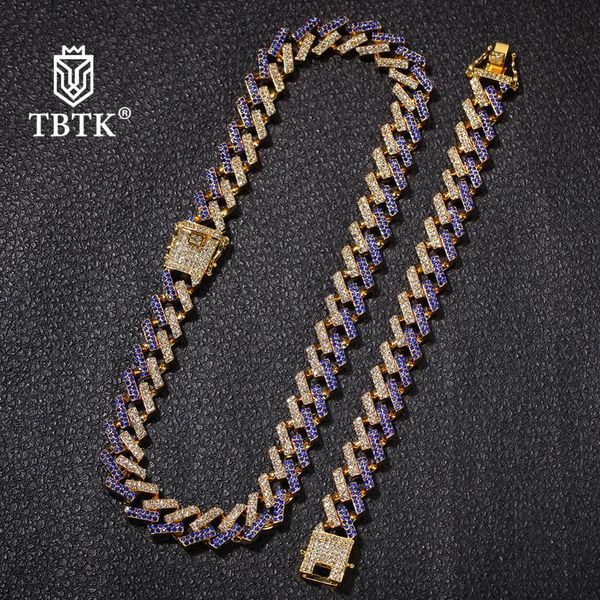 

tbtk fashion gold ne+ba 15mm iced out cuban link chain neckalce & bracelet 2 row prong crysta zinc alloyl jewelry sets unisex, Silver