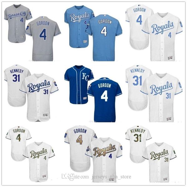

wholesale custom men women youth kc royals jersey #4 alex gordon 31 ian kennedy home blue white grey baseball jerseys, Blue;black