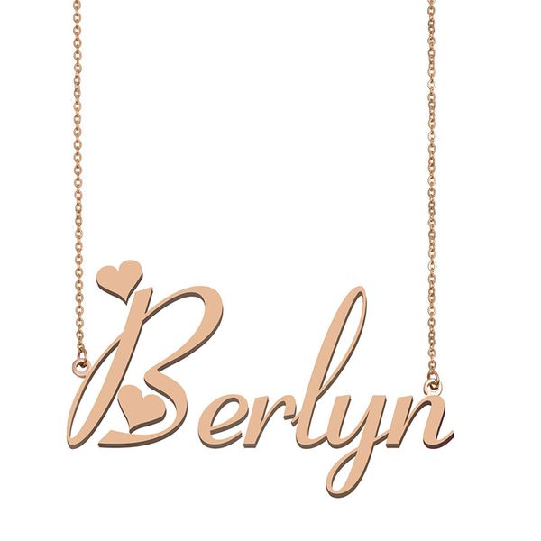 

berlyn name necklace pendant for women girls birthday gift custom nameplate children friends jewelry 18k gold plated stainless steel, Silver