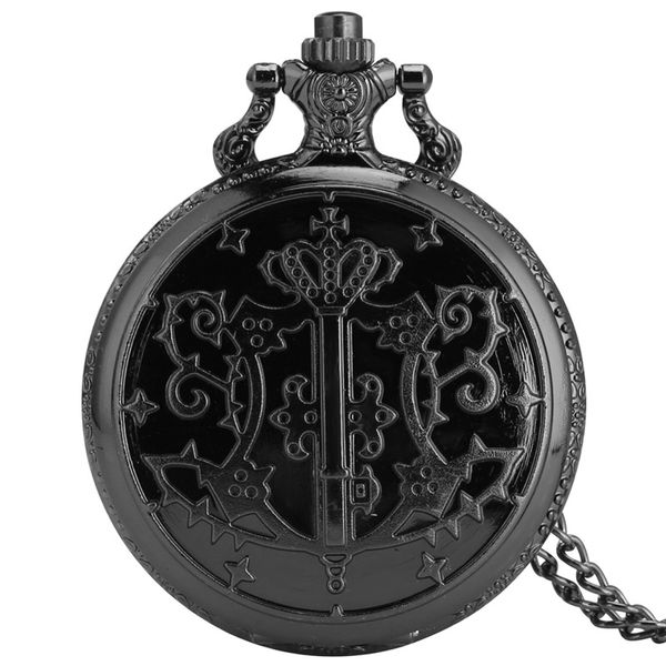 Clássico vintage preto mordomo anime design cosplay relógio de bolso masculino feminino relógios analógicos de quartzo com colar corrente relógio relógio