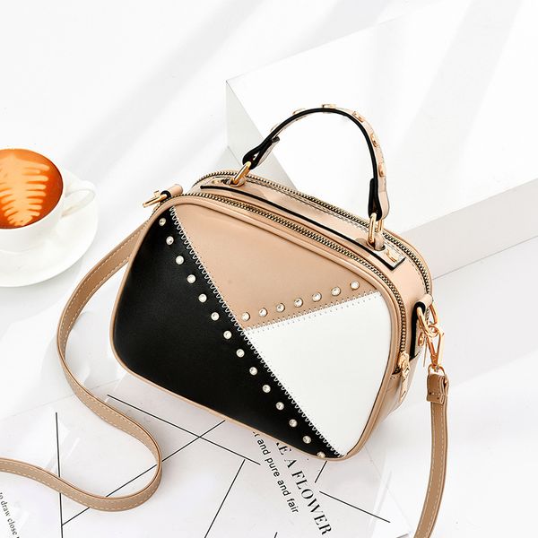 

patchwork small rivet pu leather crossbody bags for women 2020 quality women's shoulder messenger bag female luxury handbags