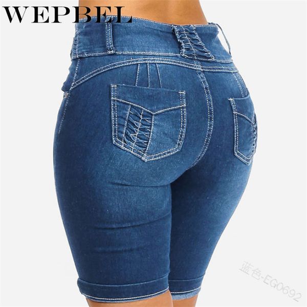 

wepbel women knee length shorts jeans female skinny jeans summer denim shorts pencil pants women destroyed plus size, Blue