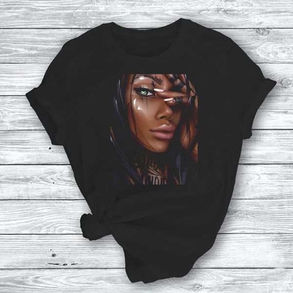 

black girl casual women t shirt casual short sleeve tee shirt men t-shirt, White