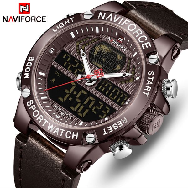 

naviforce watch men sport quartz watches waterproof led digital wristwatch man clock relogio masculino, Slivery;brown