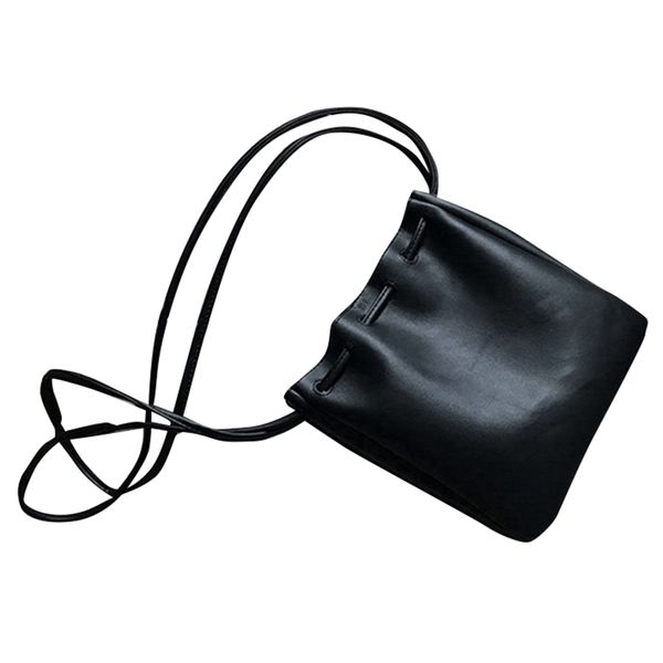 

korean style drawstring women crossbody bags casual mini sling bag pu leather ladies handbag and wallet main shoulder bag black