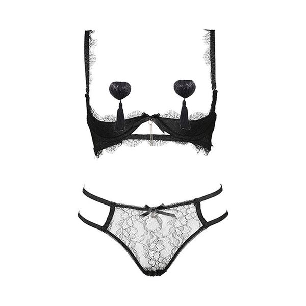 

2 pcs/set lace embroidery fashion ultra-thin underwear set bowknot transparent women bra sets bras and panties summer lingerie suits, Red;black