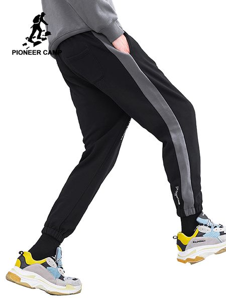 

pioneer camp new winter fleece sweatpants men brand clothing patchwork printed knitted trousers male quality joggers azz801418, Black