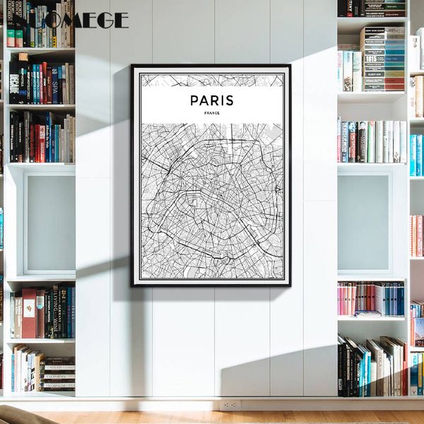 

black and white world city map new york tokyo paris wall art canvas poster prints nordic style paintings picture for living room