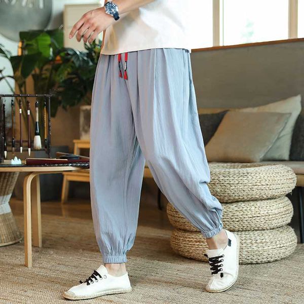 

men's pants m-5xl plus size men harem ankle length summer linen trousers elastic waist loose fit hip hop clothing xxxxxl, Black