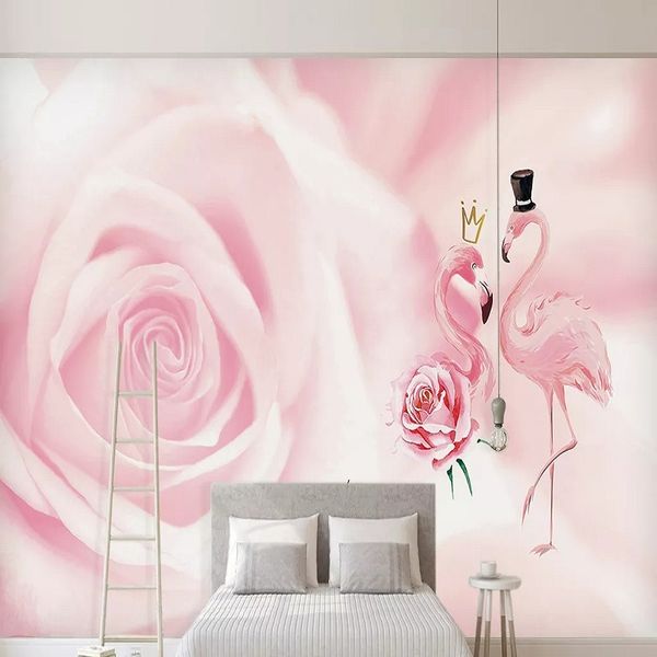 

custom large mural 3d wallpaper nordic cartoon flamingo rose child bedroom mural tv back wall decor deep 5d embossed