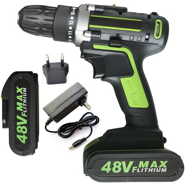 

48v cordless double speed electric drill hammer wrench power tools adjustment led lighting carpentering tools screwdriver